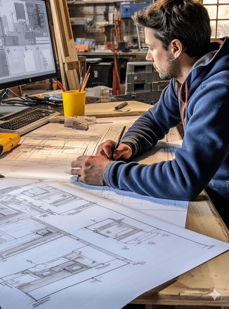 Architect working on a blueprint
